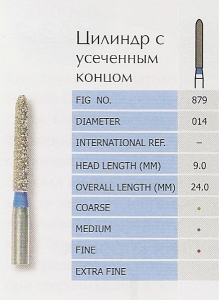 Боры алмазные цилиндр усеченный 879-014F PRIMA DENTAL